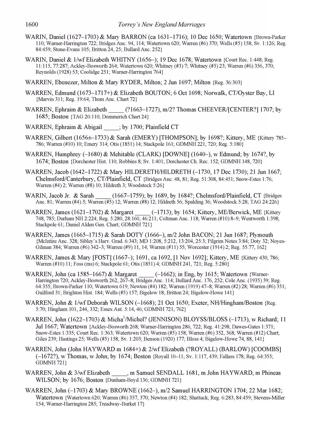 Document showing several Warren marriage records.