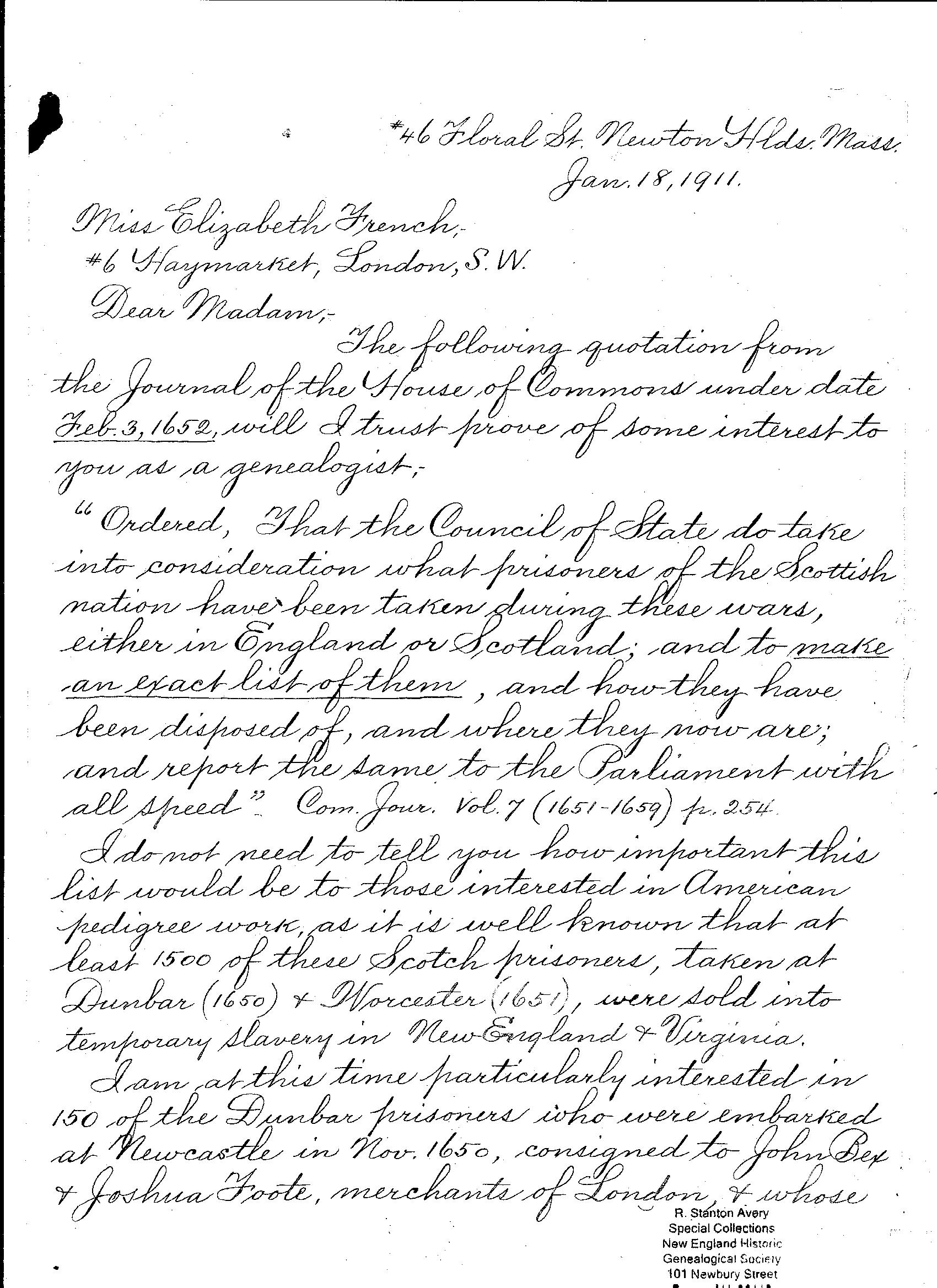 Letter from George Sawin to Elizabeth French