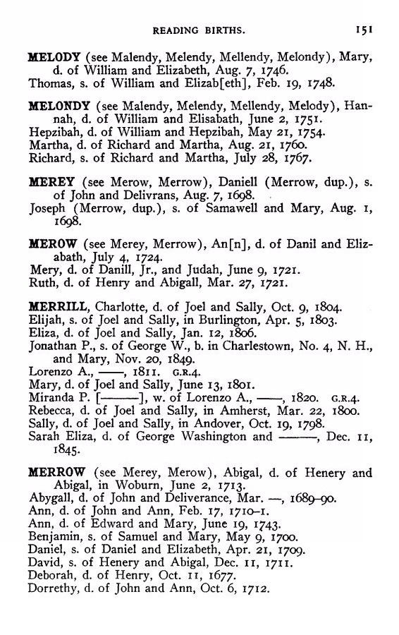 Merrow Family of Reading, Mass.
