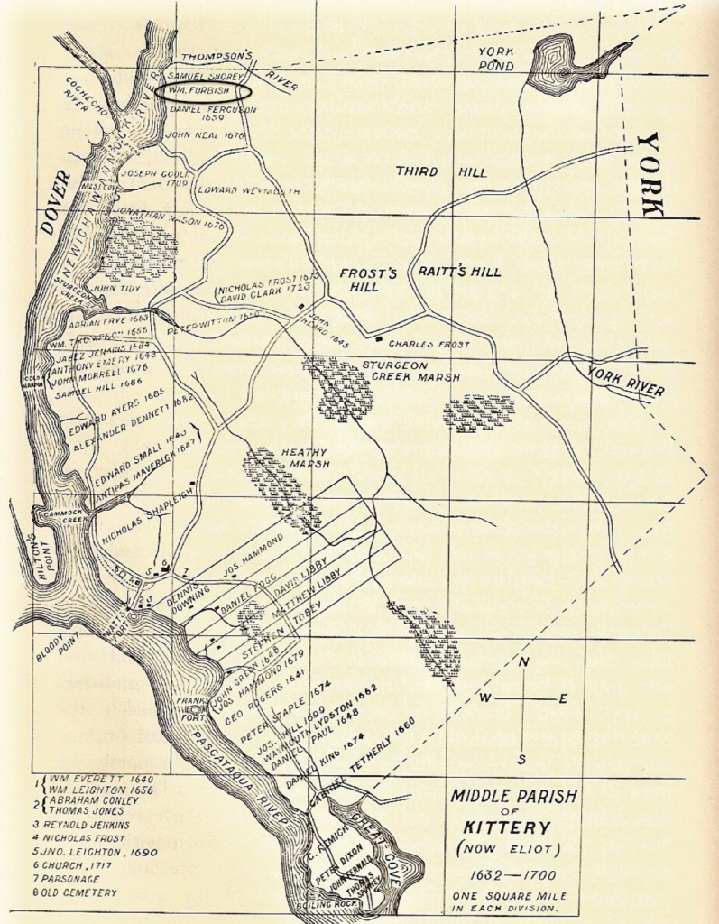 The William Furbish Homestead, top left of map, (from Old Kittery and Her Families)