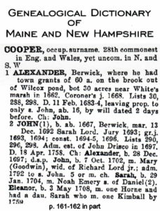 Mentions of Alexander Cooper from the book Genealogical Dictionary of Maine and New Hampshire