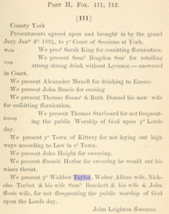 Image from York Deeds, Book V that mentions Martha Taylor