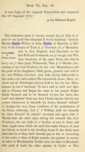 Image from York Deed Book VI mention of Martha Taylor