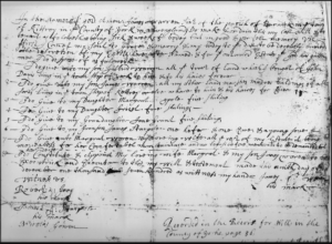 Old document showing the Will of James Warren